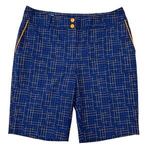 Annika Cutter & Buck Plaid 10" Bermuda Golf Shorts Women's Sz 8 Blue Orange